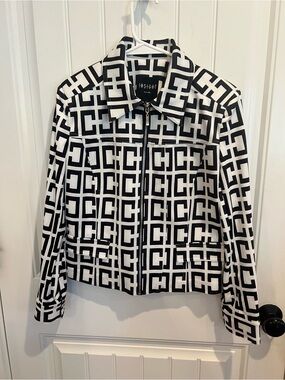 INSIGHT New York Geometric Zip Jacket Black White Mod Career Jacket Size 4